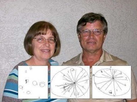 Mary and Steve Newport with his clock drawings before, and 14, and 37 days after starting coconut oil.