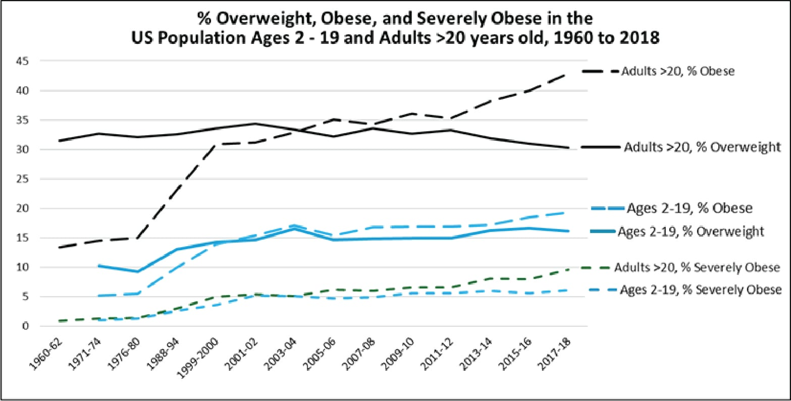 Rates of obesity in adults and children have climbed since 1980.