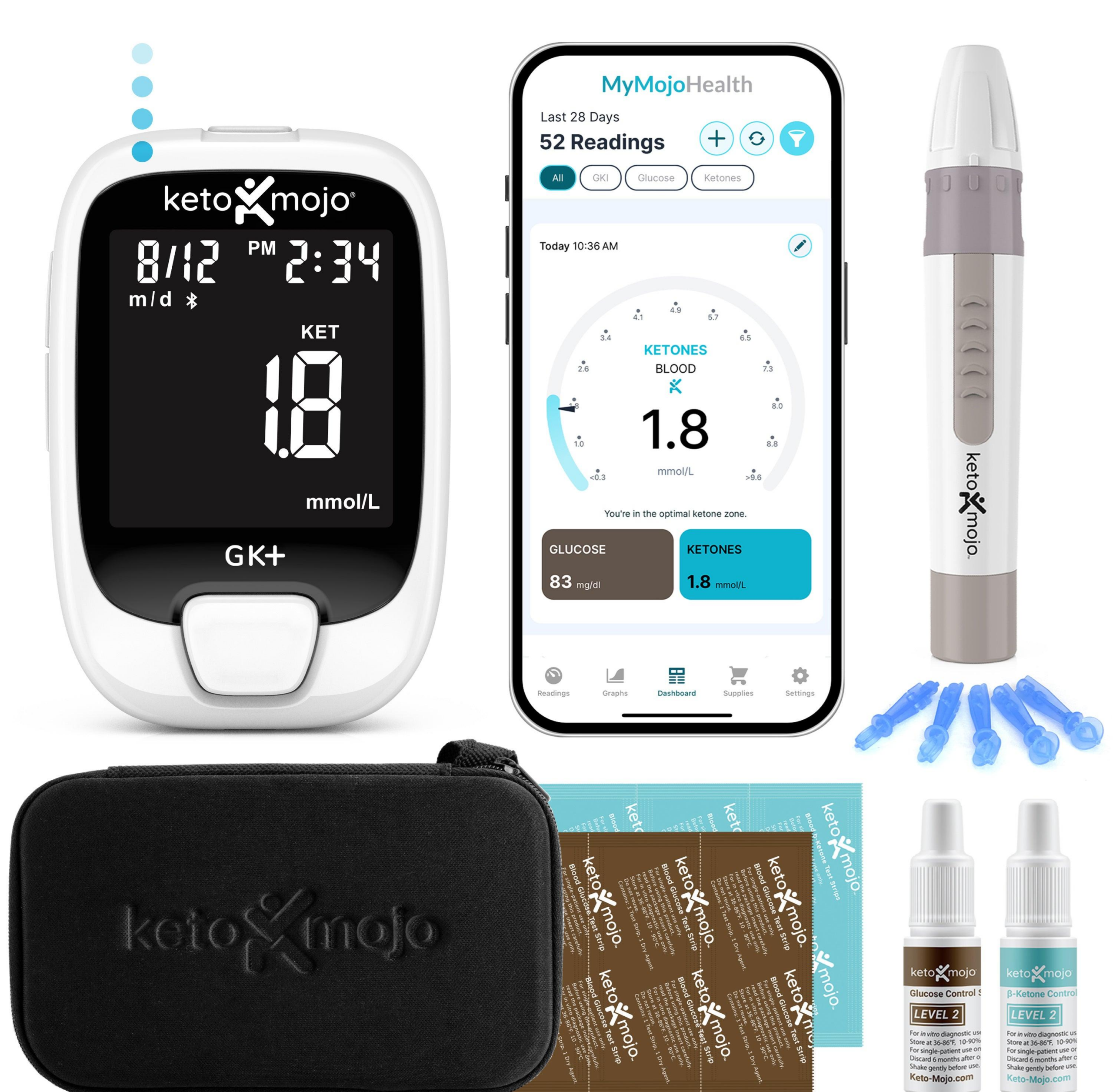 Keto-Mojo GK+ blood glucose and ketone monitoring kit