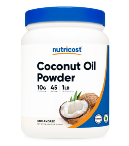 Nutricost Powdered Coconut Oil in a 1-lb container.